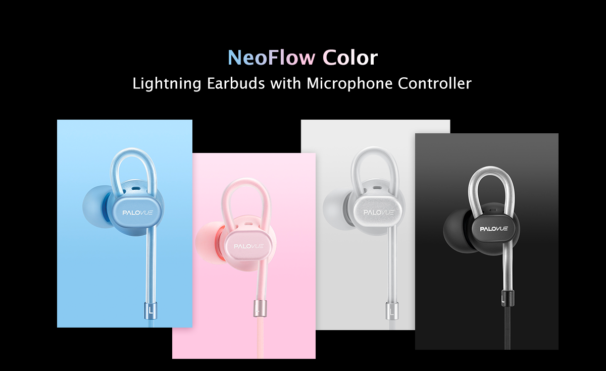 PaloVue NeoFlow Color Lightning earphones for iPhone in multiple colors